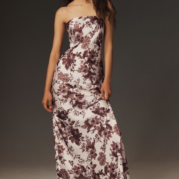 bhldn mia strapless satin column maxi dress Serenity MAJESTIC Black SILK creating an ensemble that’s both refined and effortlessly chic Bhldn Mia Strapless Satin Column